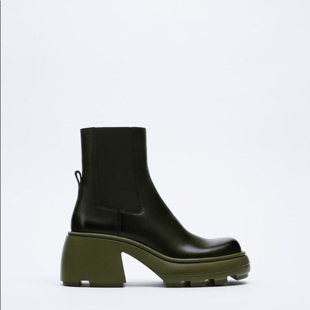 Zara Lug Sole Heeled Leather Ankle Boots - Picture 2 of 6